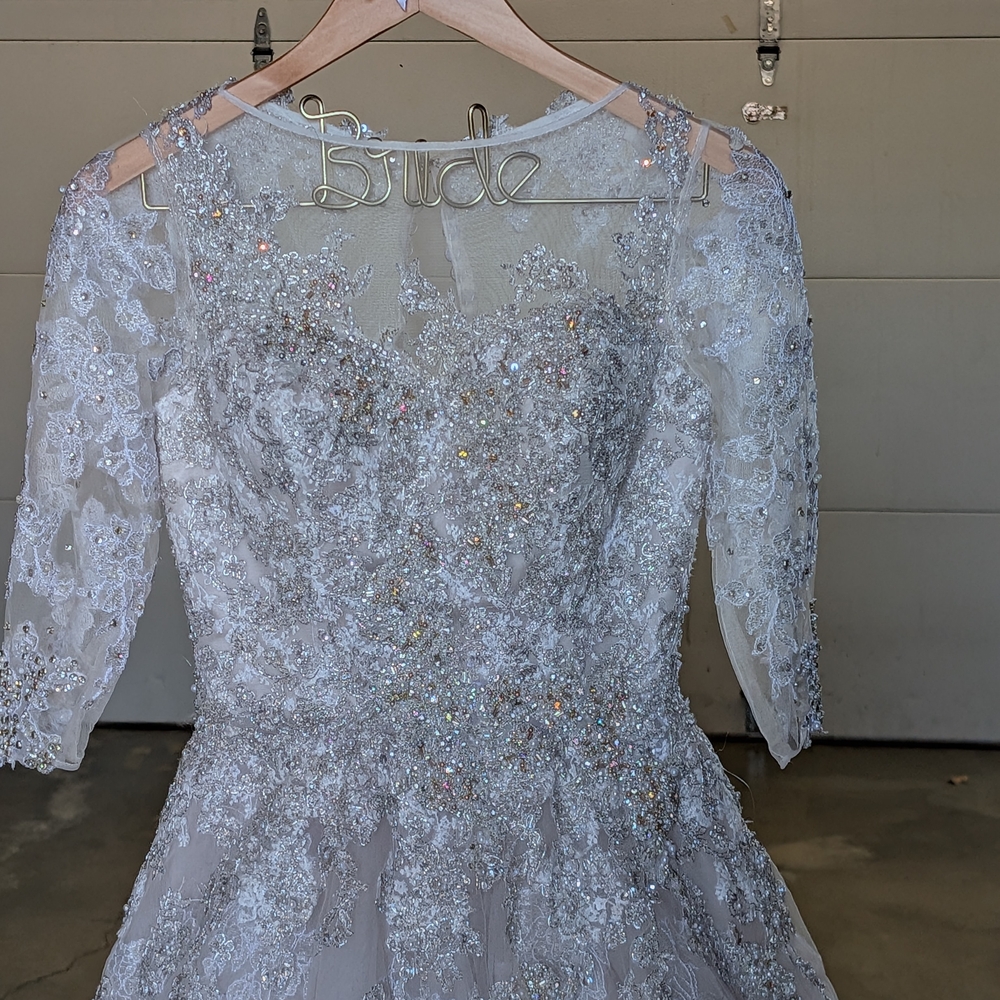 Elegant Long-Sleeve Beaded Wedding Dress - White